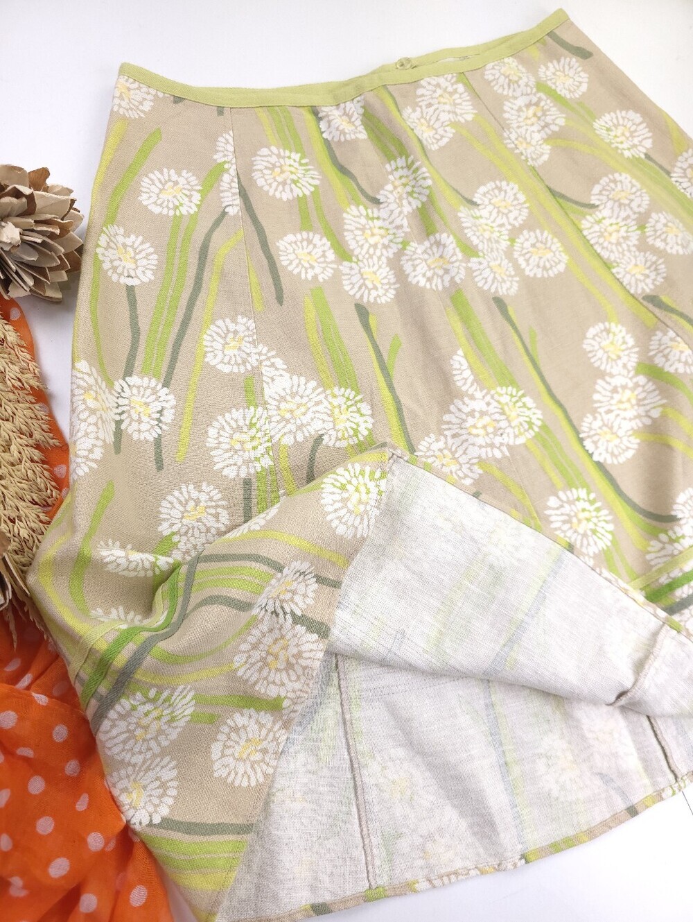 Floral Dandelion Print Beige Skirt Sz L